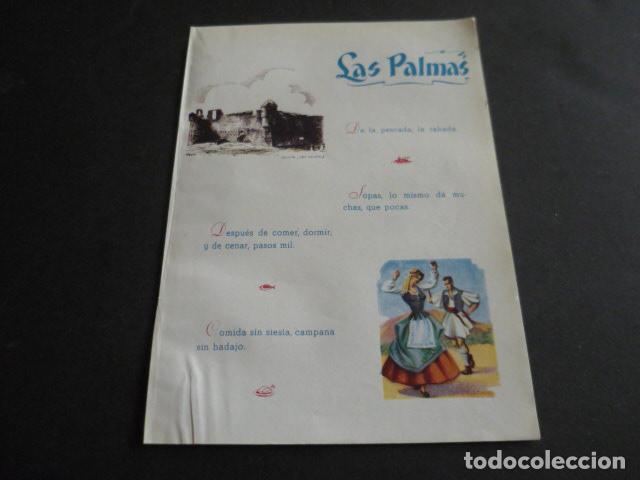 Coleccionismo: LAS PALMAS DE GRAN CANARIA TIPOS Y PLANO DE LA PROVINCIA ANTIGUA HOJA PUBLICITARIA 13 X 19 CM