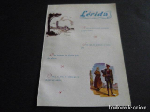 Coleccionismo: LERIDA LLEIDA TIPOS Y PLANO DE LA PROVINCIA ANTIGUA HOJA PUBLICITARIA 13 X 19 CM