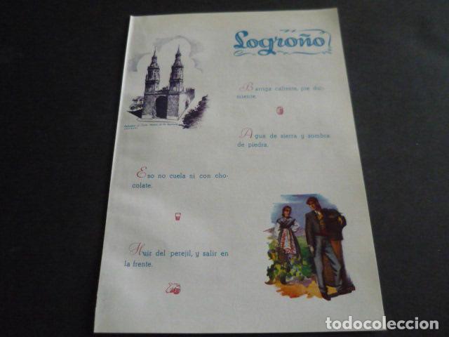 Coleccionismo: LOGRO&Ntilde;O LA RIOJA TIPOS Y PLANO DE LA PROVINCIA ANTIGUA HOJA PUBLICITARIA 13 X 19 CM