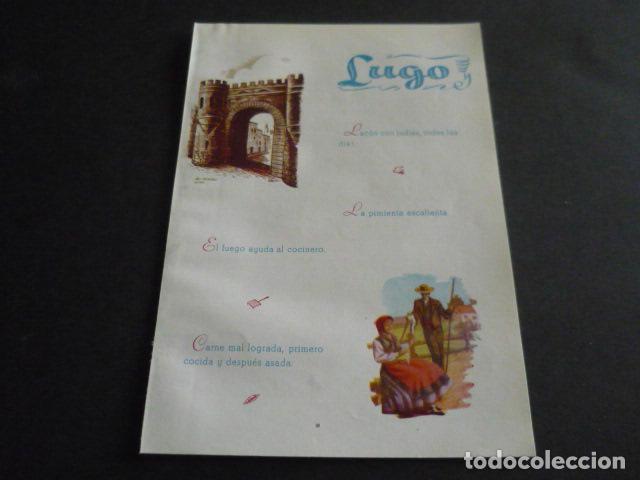 Coleccionismo: LUGO TIPOS Y PLANO DE LA PROVINCIA ANTIGUA HOJA PUBLICITARIA 13 X 19 CM