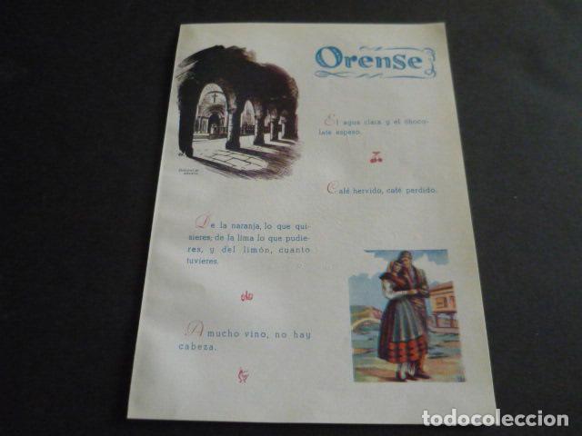 Coleccionismo: ORENSE TIPOS Y PLANO DE LA PROVINCIA ANTIGUA HOJA PUBLICITARIA 13 X 19 CM
