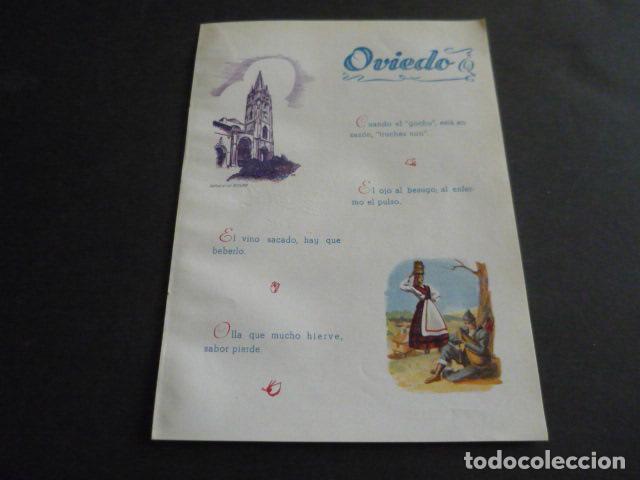 Coleccionismo: ASTURIAS OVIEDO TIPOS Y PLANO DE LA PROVINCIA ANTIGUA HOJA PUBLICITARIA 13 X 19 CM