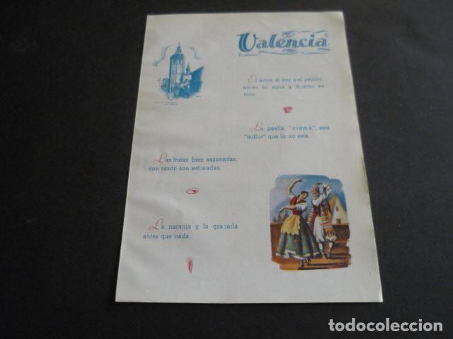 Coleccionismo: VALENCIA TIPOS Y PLANO DE LA PROVINCIA ANTIGUA HOJA PUBLICITARIA 13 X 19 CM
