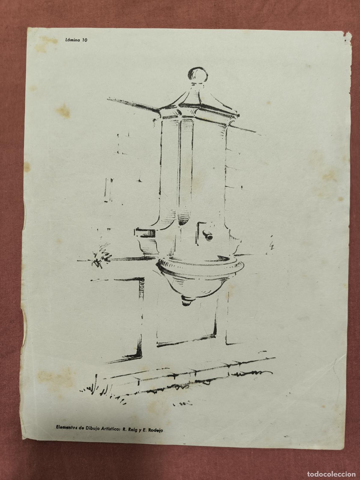 Coleccionismo: L&aacute;mina Dibujo Art&iacute;stico Selg y Bofarull &ndash; Estudio de una Fuente Coleccionismo