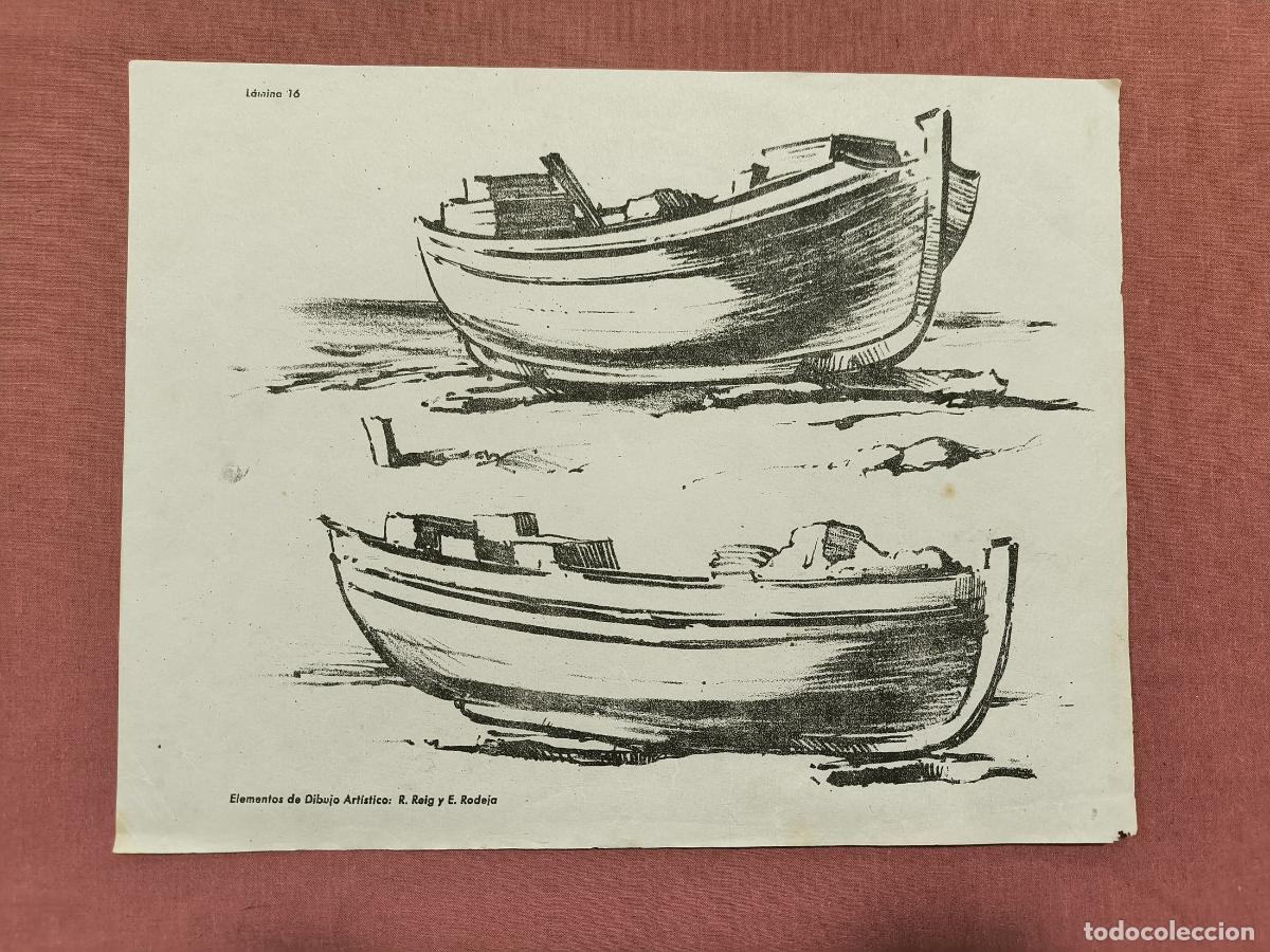 Coleccionismo: L&aacute;mina Dibujo Art&iacute;stico Selg y Bofarull &ndash; Estudio de Barcas Coleccionismo