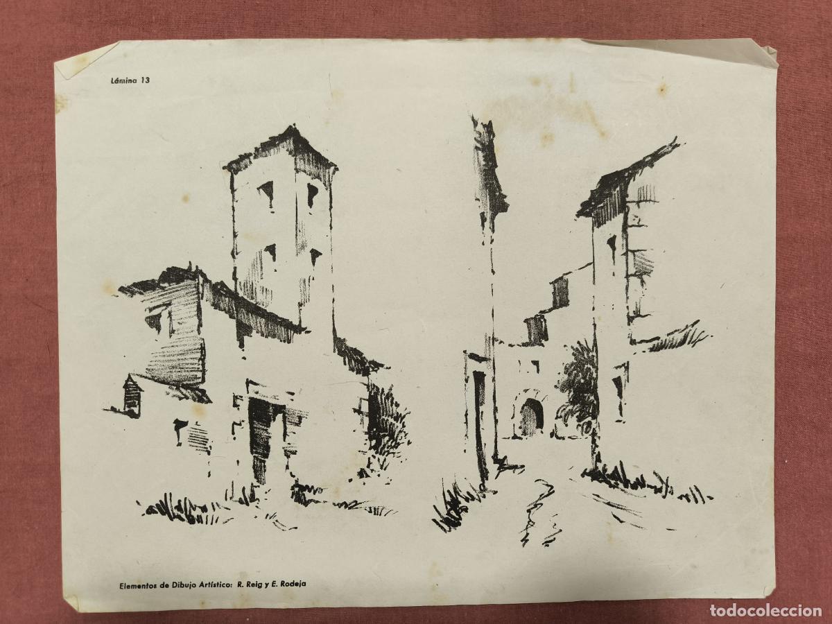 Coleccionismo: L&aacute;mina Dibujo Art&iacute;stico Selg y Bofarull &ndash; Rinc&oacute;n de un Pueblo Coleccionismo