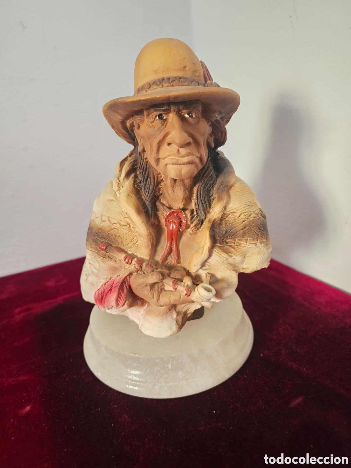 Coleccionismo: Busto Figura Indio Nativo Americano con Pipa - Escultura Decorativa Vintage