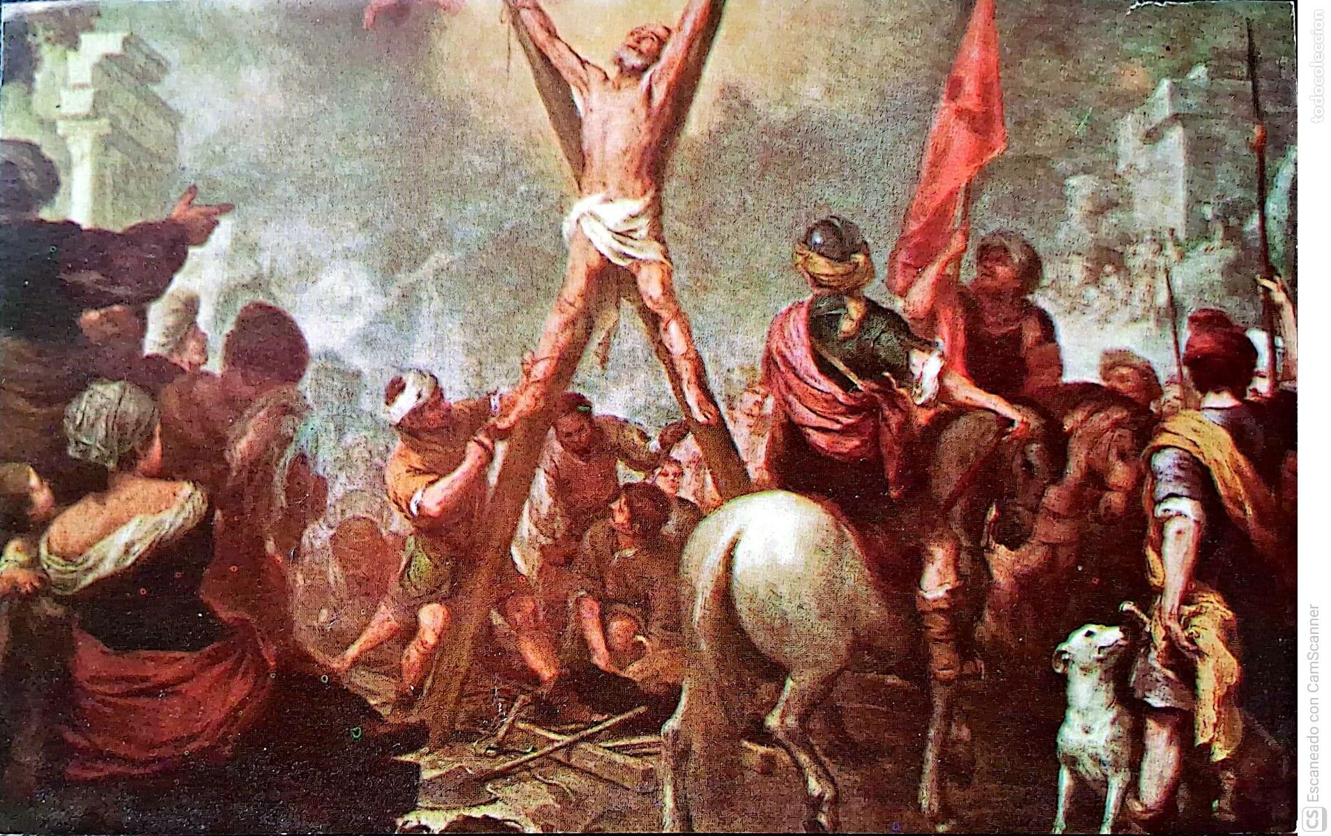 Coleccionismo: Cuadro: Cristo en la Cruz de Bartolom&eacute; Murillo. Recorte del tama&ntilde;o 15 x 9,5 cm. Dorso con biograf&iacute;