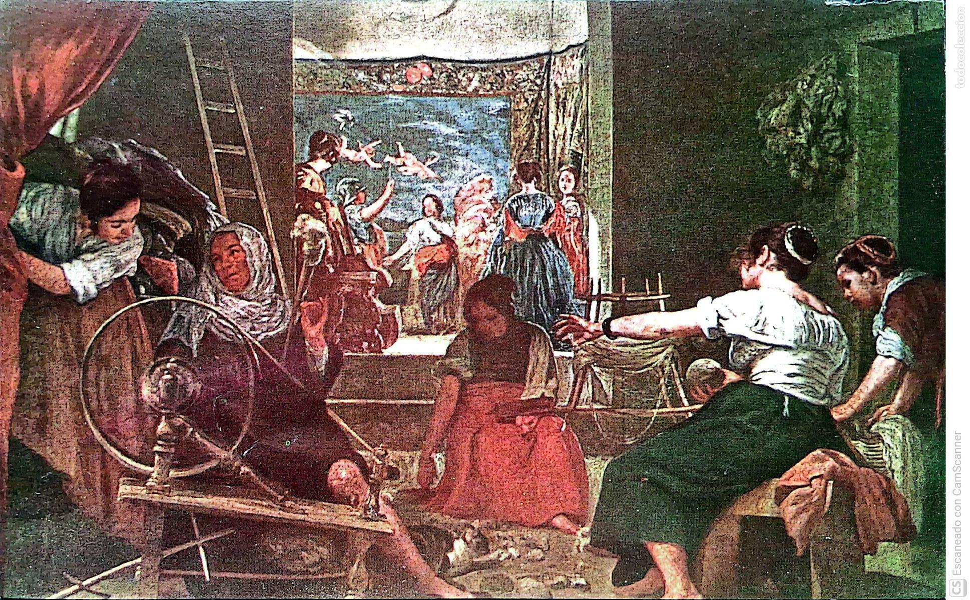 Coleccionismo: Cuadro: Las Hilanderas o la F&aacute;bula de Aragne de Vel&aacute;zquez. Recorte del tama&ntilde;o 15 x 9,5 cm. Dorso c