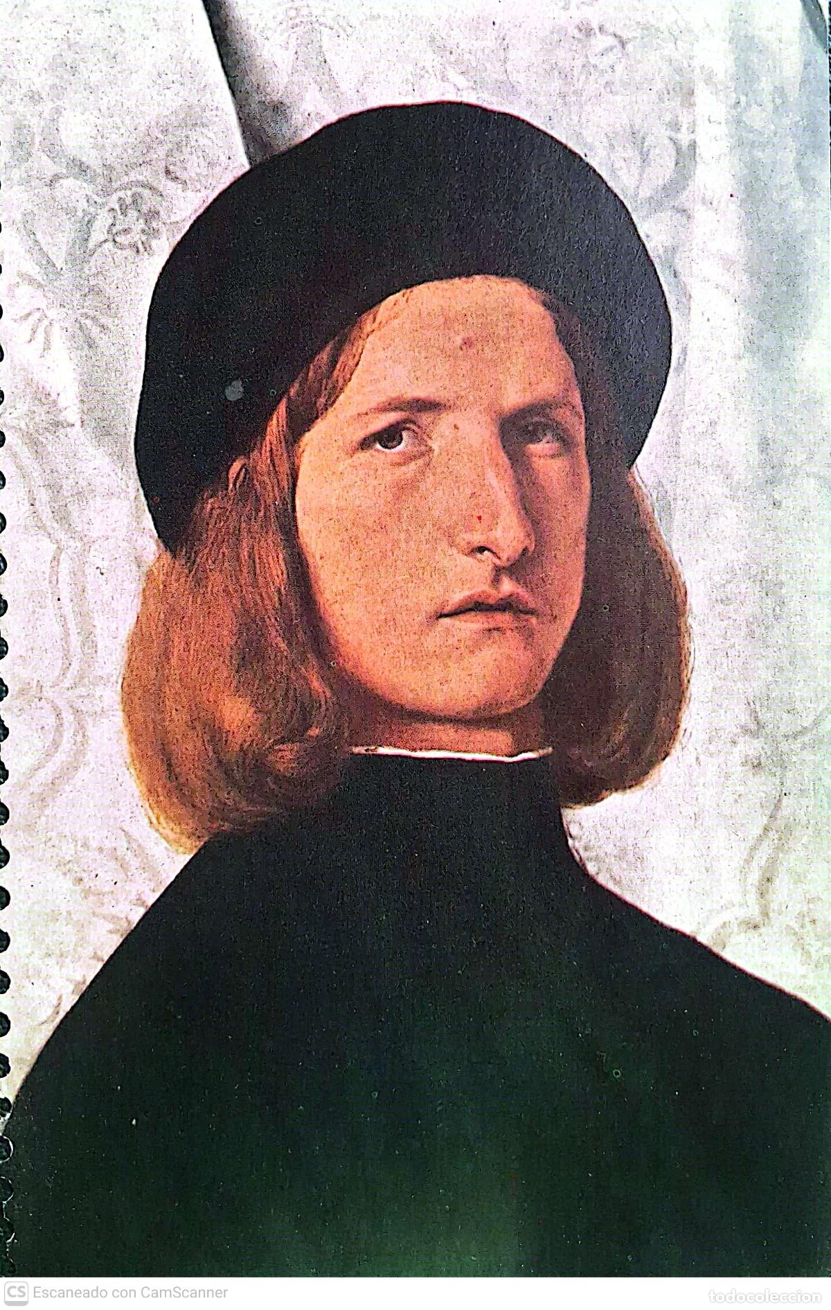 Coleccionismo: Cuadro: Retrato de hombre joven, de Lorenzo Lotto Recorte del tama&ntilde;o 15 x 9,5 cm. Dorso con biograf&iacute;