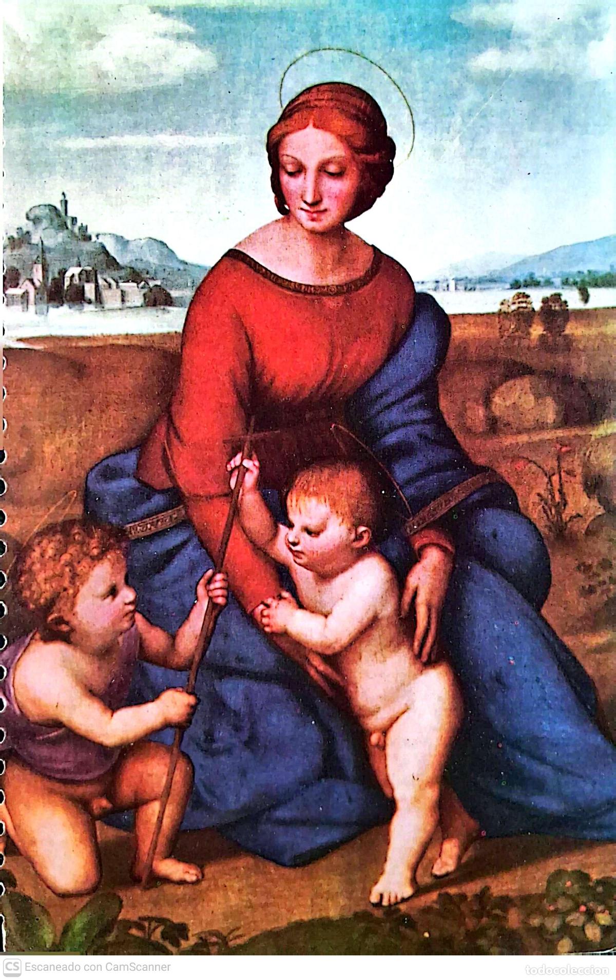 Coleccionismo: Cuadro: La Madona del prado, de Rafael Sanzio. Recorte del tama&ntilde;o 15 x 9,5 cm. Dorso con biograf&iacute;a d