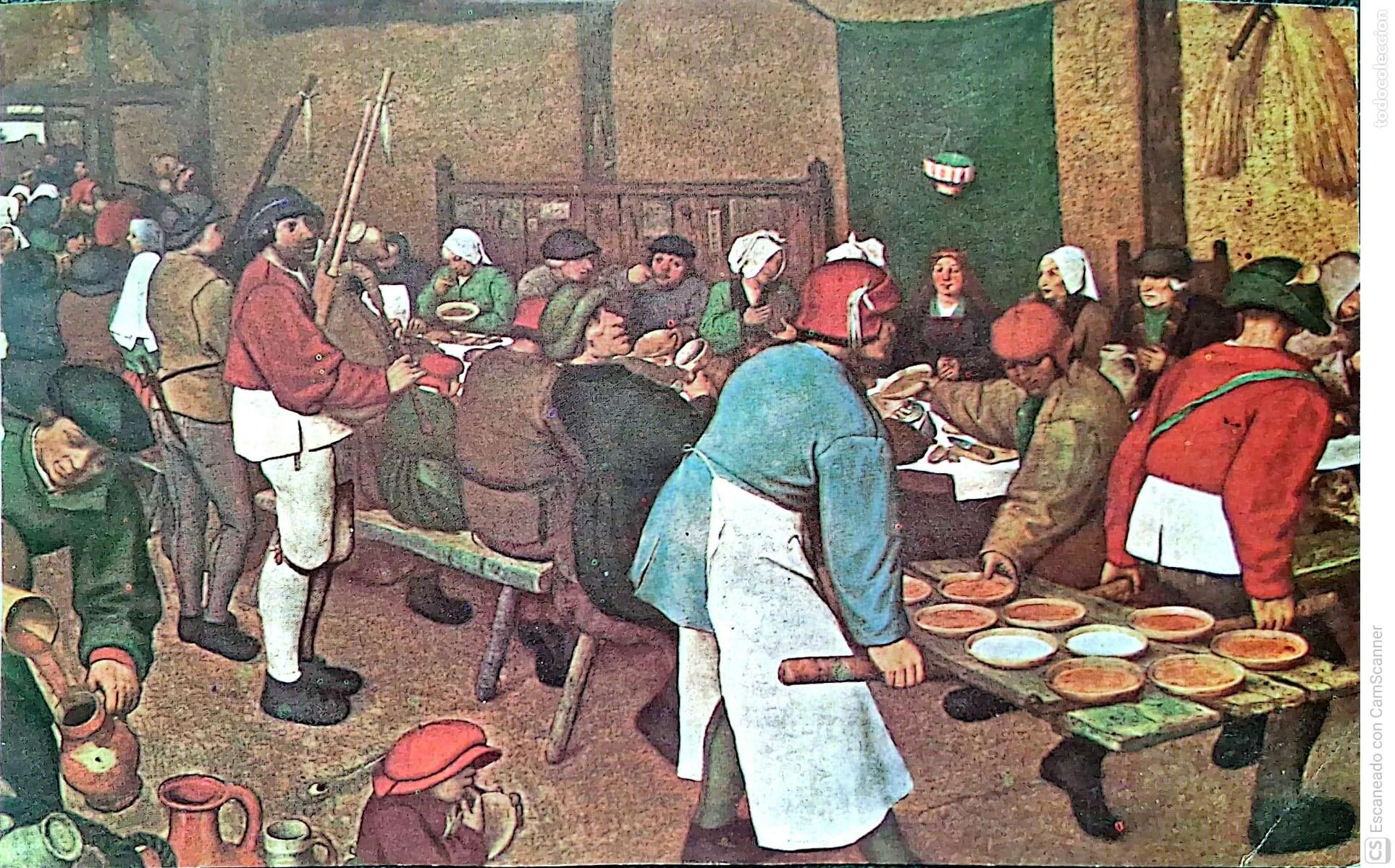 Coleccionismo: Cuadro: Boda aldeana, de Pieter Brueghel -El Viejo-. Recorte del tama&ntilde;o 15 x 9,5 cm. Dorso con biogr