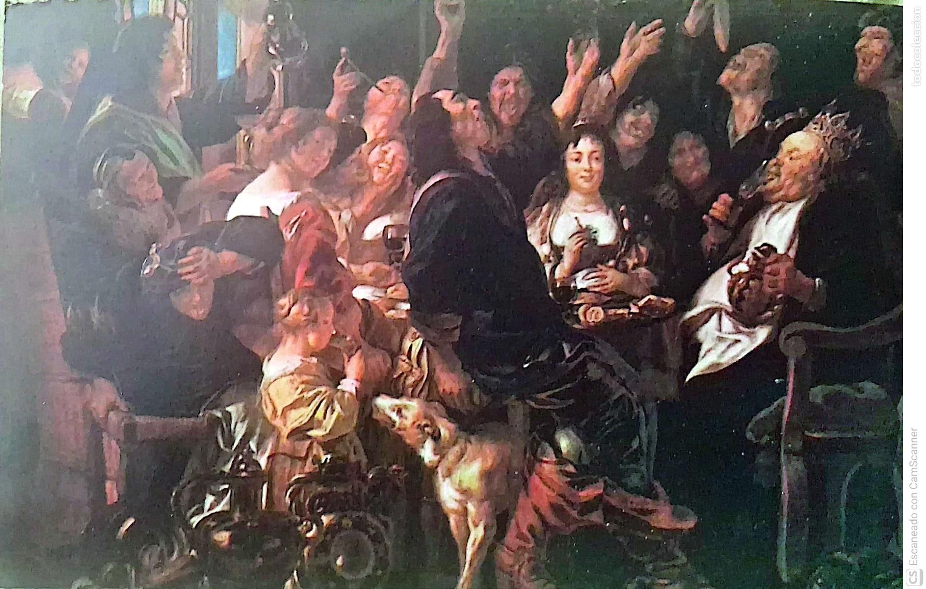 Coleccionismo: Cuadro: El Rey bebe, de Jacob Jordaens. Recorte del tama&ntilde;o 15 x 9,5 cm. Dorso con biograf&iacute;a del auto