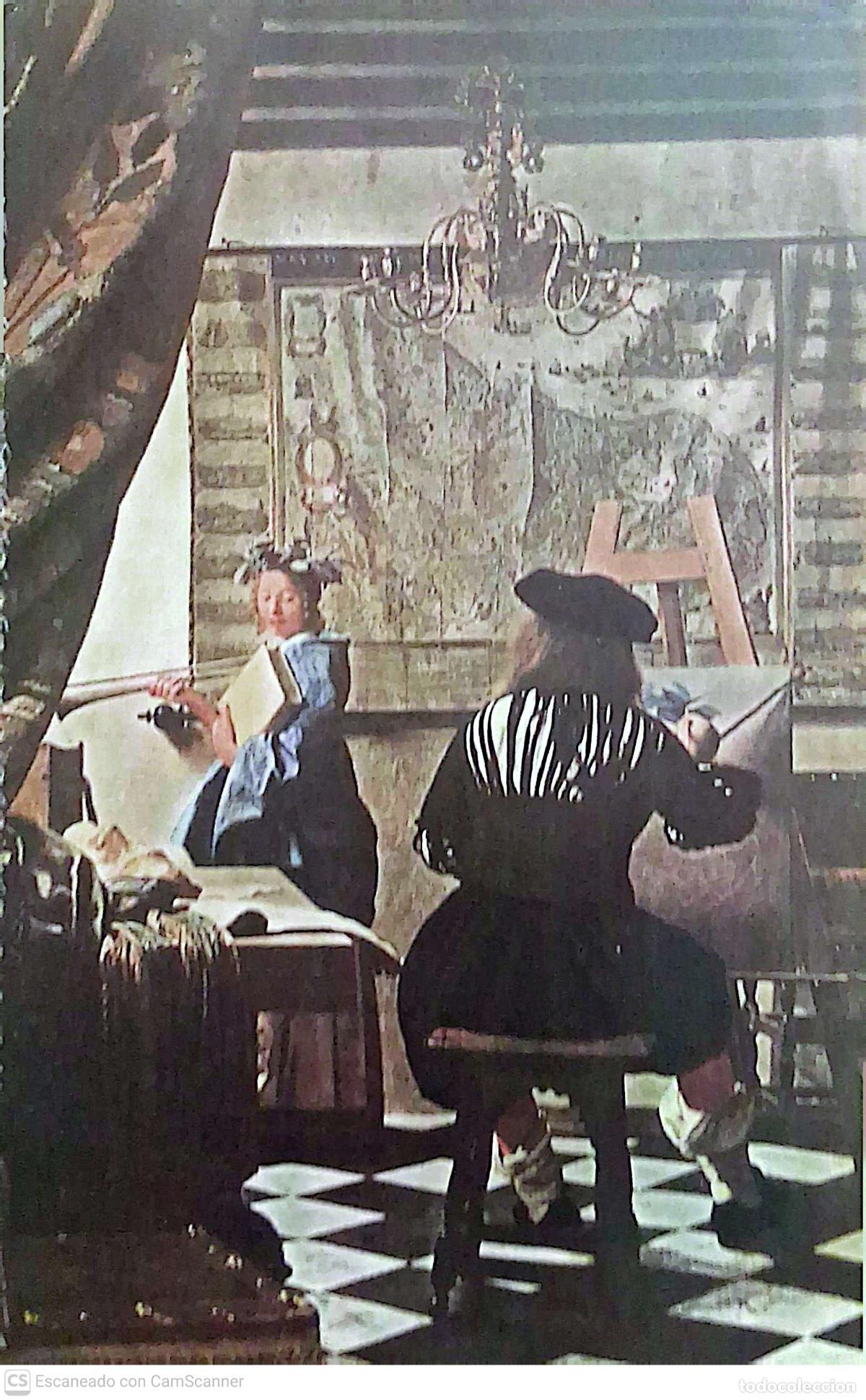 Coleccionismo: Cuadro: El pintor en su taller, de Jan vermeer de Delft. Recorte del tama&ntilde;o 15 x 9,5 cm. Dorso con b
