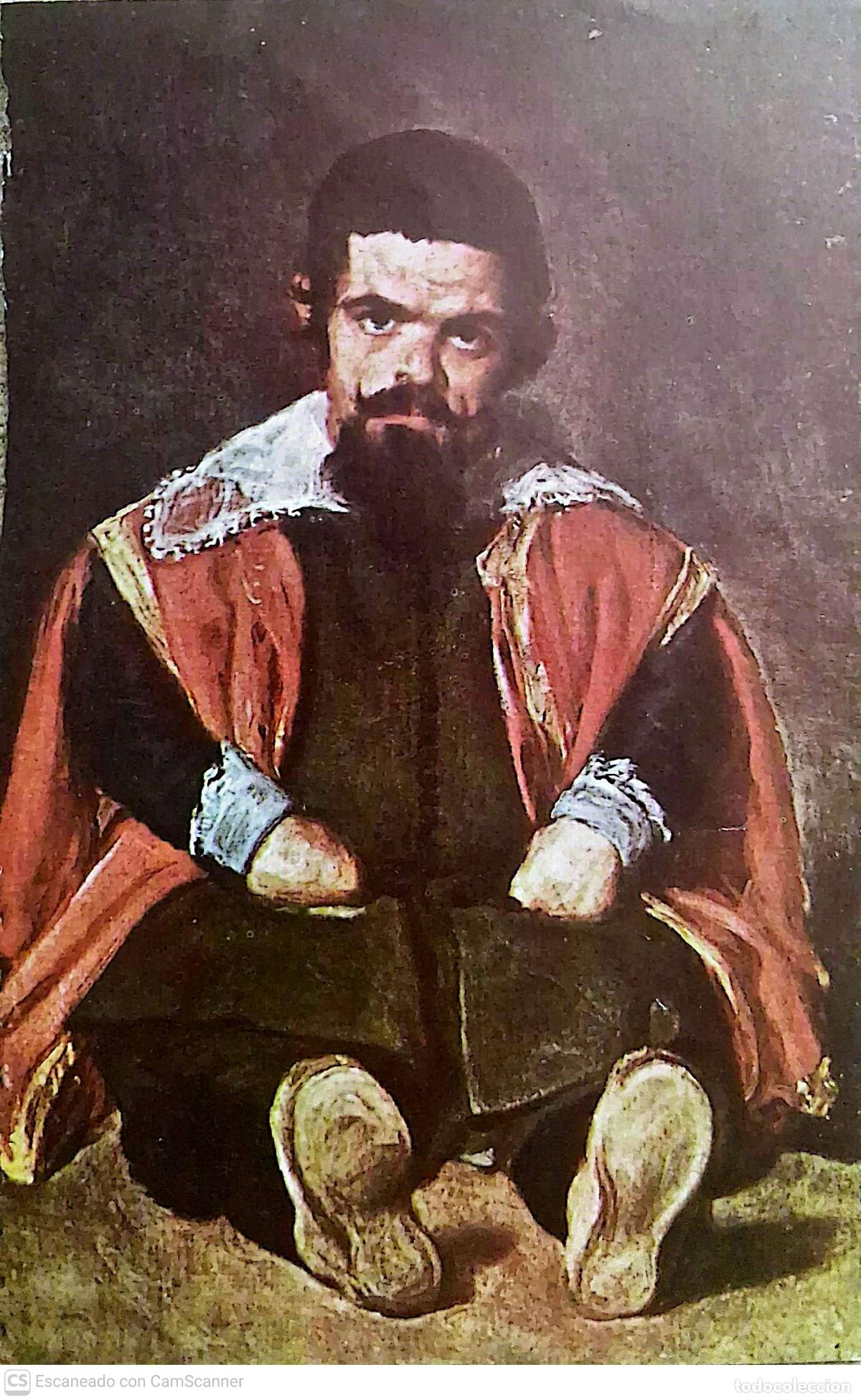 Coleccionismo: Cuadro: EL buf&oacute;n Don Sebasti&aacute;n de Morra, de Vel&aacute;zquez. Recorte del tama&ntilde;o 15 x 9,5 cm. Dorso con bio