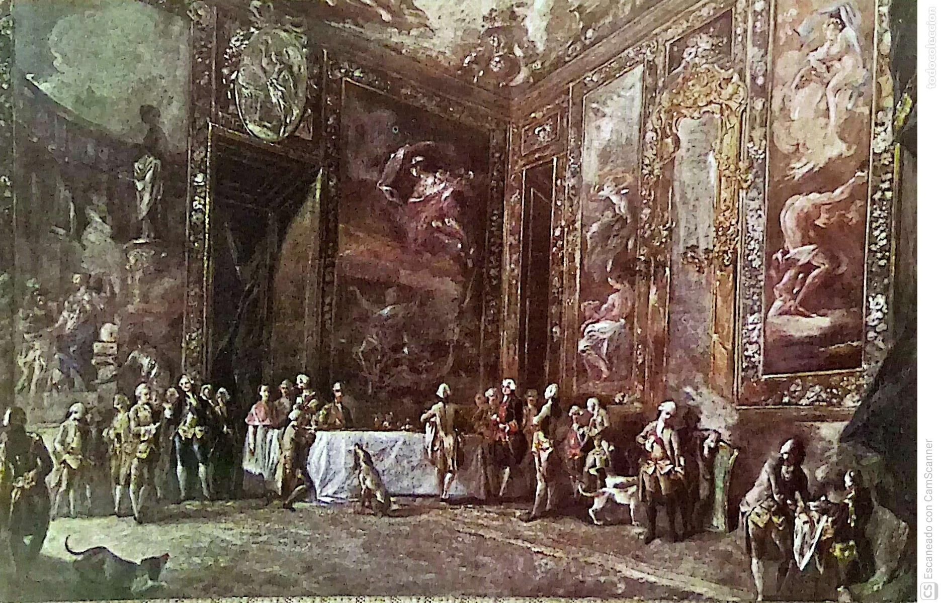 Coleccionismo: Cuadro: Carlos III, comiendo ante su Corte, de Luis Paret y Alc&aacute;zar. Recorte del tama&ntilde;o 15 x 9,5 cm.