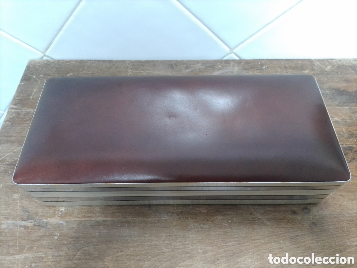 Coleccionismo: Caja cigarrera madera y piel. - Foto 3
