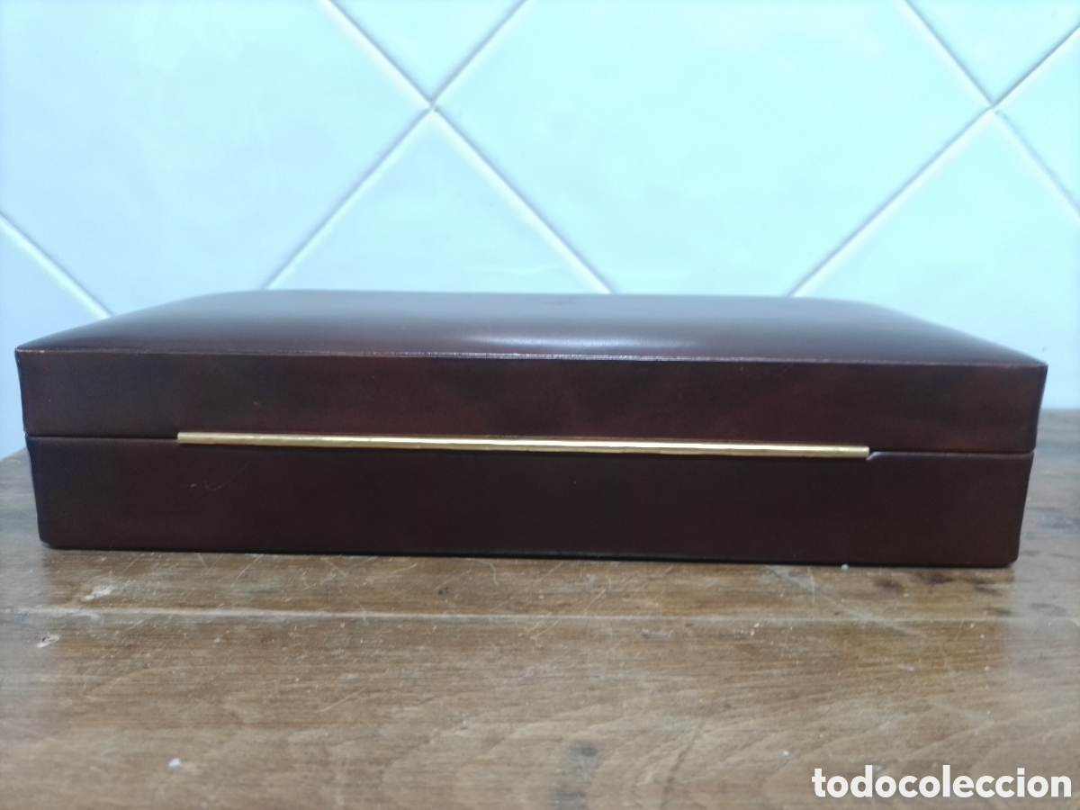 Coleccionismo: Caja cigarrera madera y piel. - Foto 5