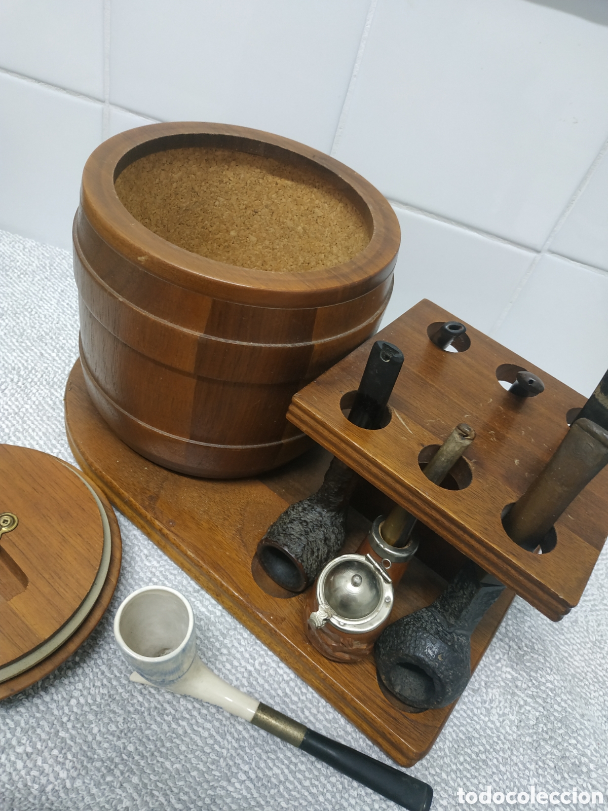 Coleccionismo: Pipero con siete pipas y tabaquera - Foto 3