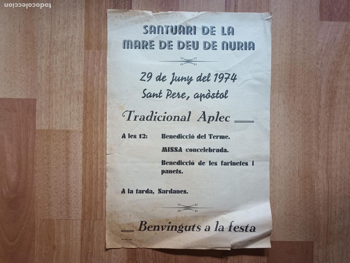 Coleccionismo: CARTEL SANTUARI MARE DE DEU DE NURIA. 1974. APLEC SANT PERE APOSTOL.