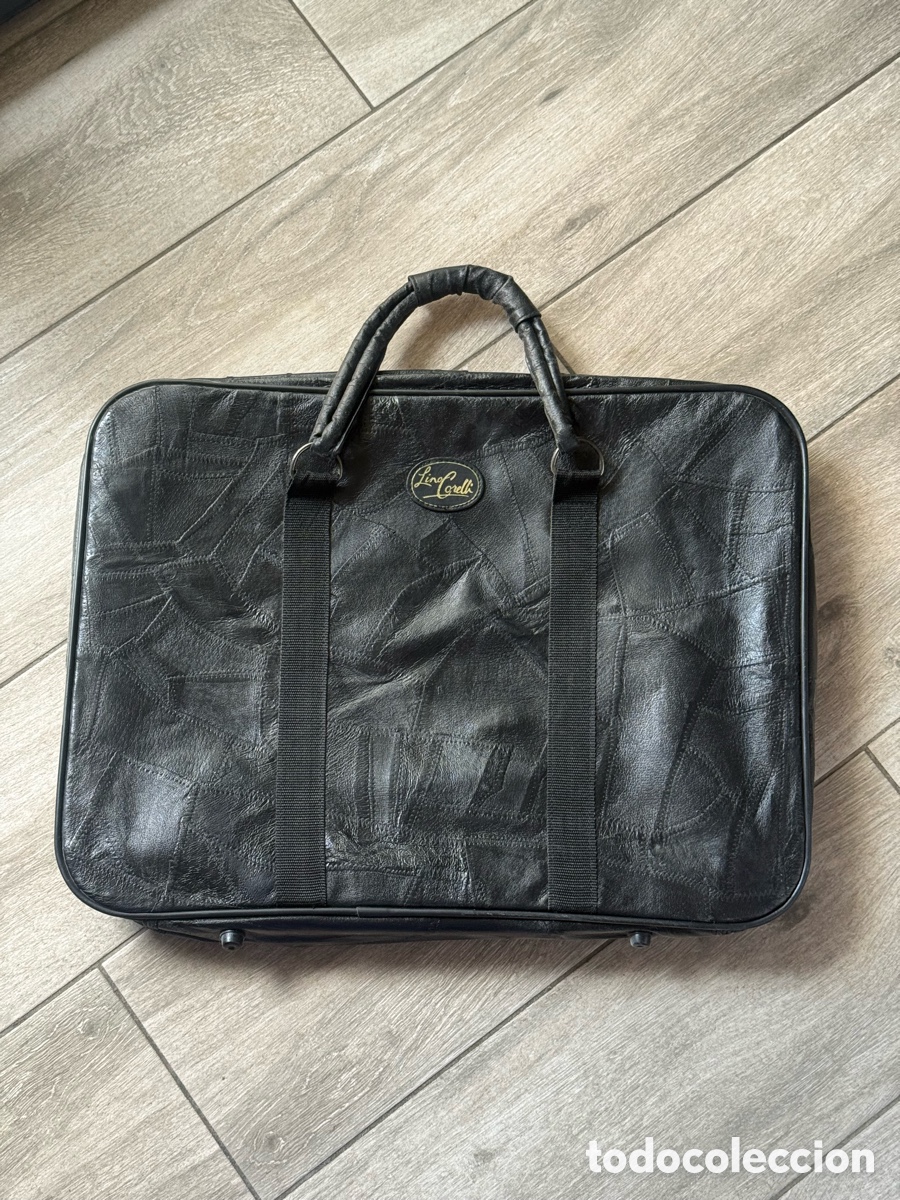 Coleccionismo: Maleta de viaje vintage Lino Corelli negra &ndash; dise&ntilde;o patchwork tipo piel &ndash; equipaje cl&aacute;sico old money