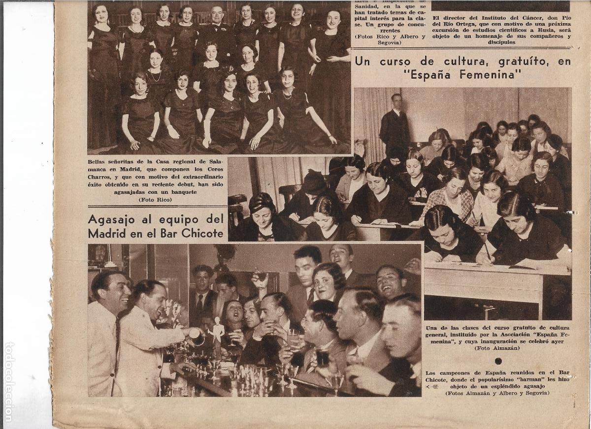 Coleccionismo: A&Ntilde;O 1933 RECORTE PRENSA EQUIPO DEL MADRID CAMPEON DE ESPA&Ntilde;A CELEBRACION BAR CHICOTE BARMAN