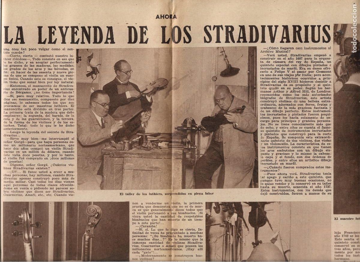 Coleccionismo: A&Ntilde;O 1933 RECORTE PRENSA MUSICA VIOLIN LA LEYENDA DE LOS STRADIVARIUS MAESTRO LUTHIER TALLER