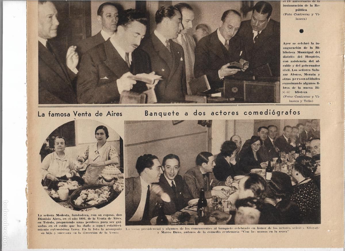 Coleccionismo: A&Ntilde;O 1933 RECORTE PRENSA TOLEDO LA FAMOSA VENTA DE AIRES FUNDADORA SE&Ntilde;ORA MODESTA PERDICES