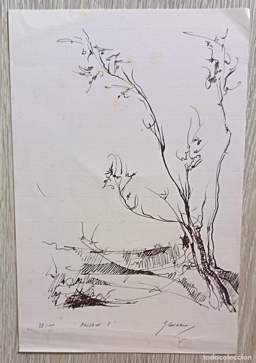 Coleccionismo: Dibujo o boceto en tinta negra. Paisaje con dedicacion por la parte trasera. Numerada 27 / 100.