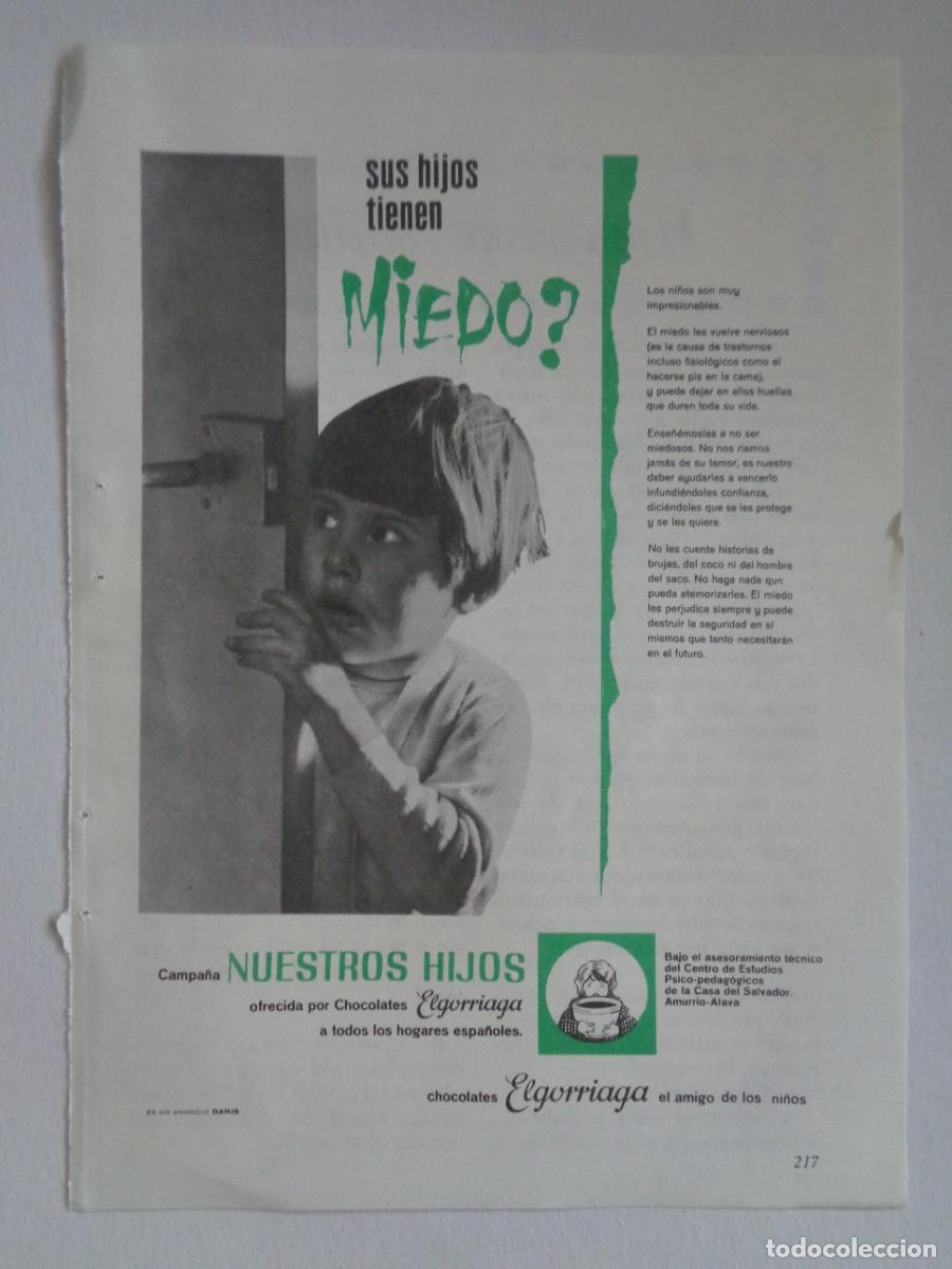 Colecionismo: HOJA DE REVISTA CON ANUNCIO DE CHOCOLATES ELGORRIAGA , CAMPA&Ntilde;A &uml; NUESTROS HIJOS &uml;. A&Ntilde;OS 60