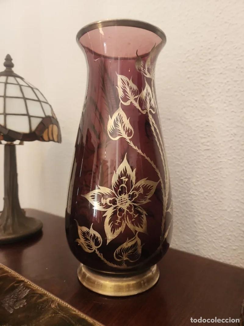 Coleccionismo: Jarr&oacute;n de Cristal Morado con Detalles en Plata - Foto 5