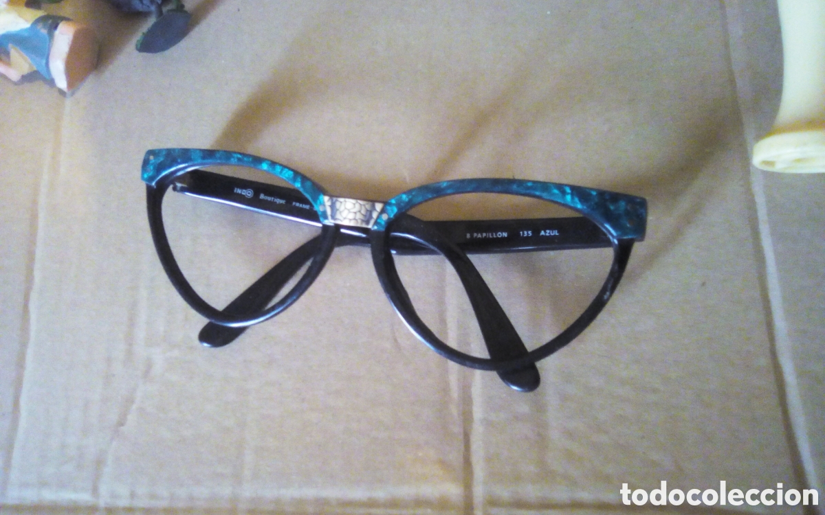 Coleccionismo: Montura gafas retro de mujer, sin cristales. INDO. Boutique Frame Spain. B. Papill&oacute;n 135 azul.