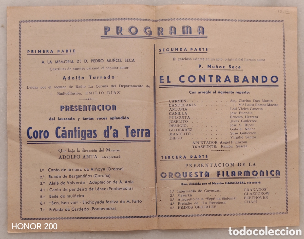 Coleccionismo: Programa - Funci&oacute;n Homenaje a Mu&ntilde;oz Seca - Teatro Rosal&iacute;a de Castro. A Coru&ntilde;a 1941