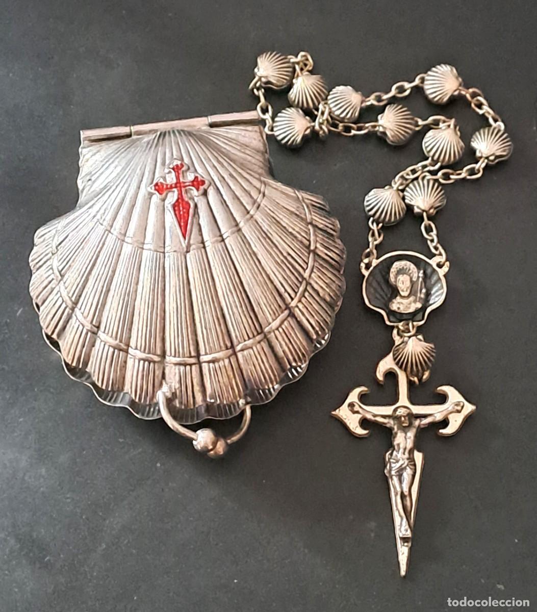 Coleccionismo: ROSARIO DEL CAMINO DE SANTIAGO CON ESTUCHE METALICO CON FORMA DE CONCHA