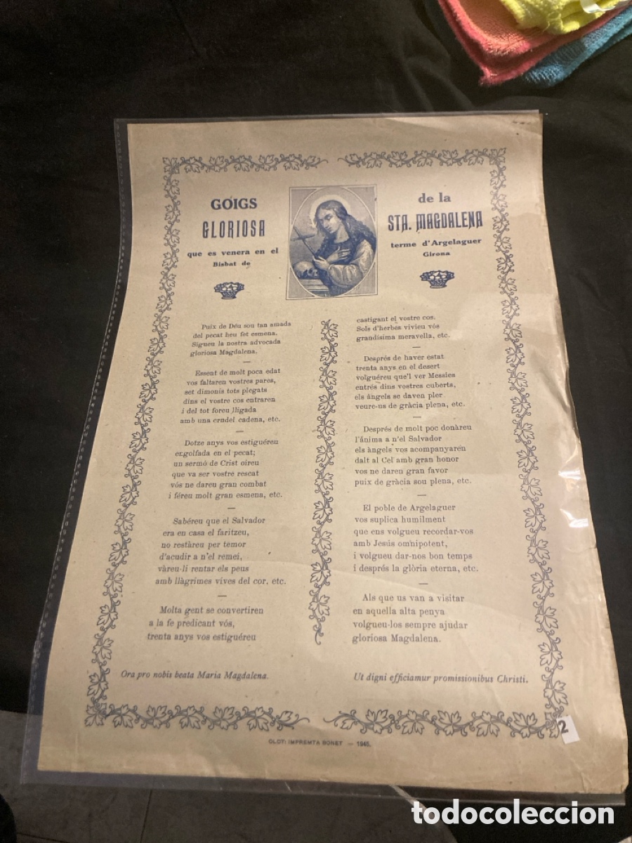 Coleccionismo: Goigs Santa Magdalena imp Bonet 1945