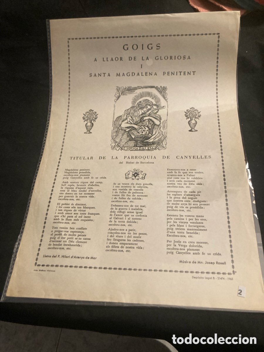 Coleccionismo: Goigs Santa Magdalena penitent 1965