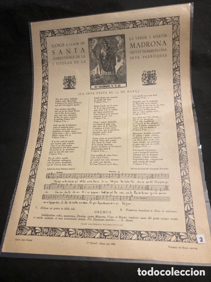 Coleccionismo: Goigs Santa Madrona 1956