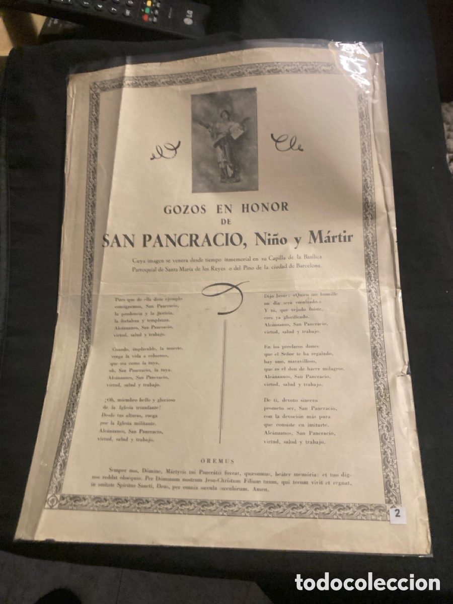 Coleccionismo: Gozos San Pancracio en honor
