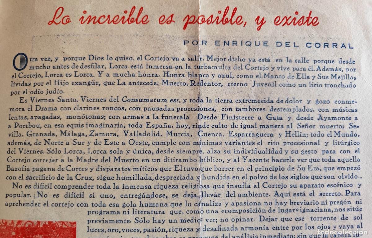 Coleccionismo: SEMANA SANTA LORCA, MURCIA - D&Iacute;PTICO PROGRAMA - 1958 - Foto 2