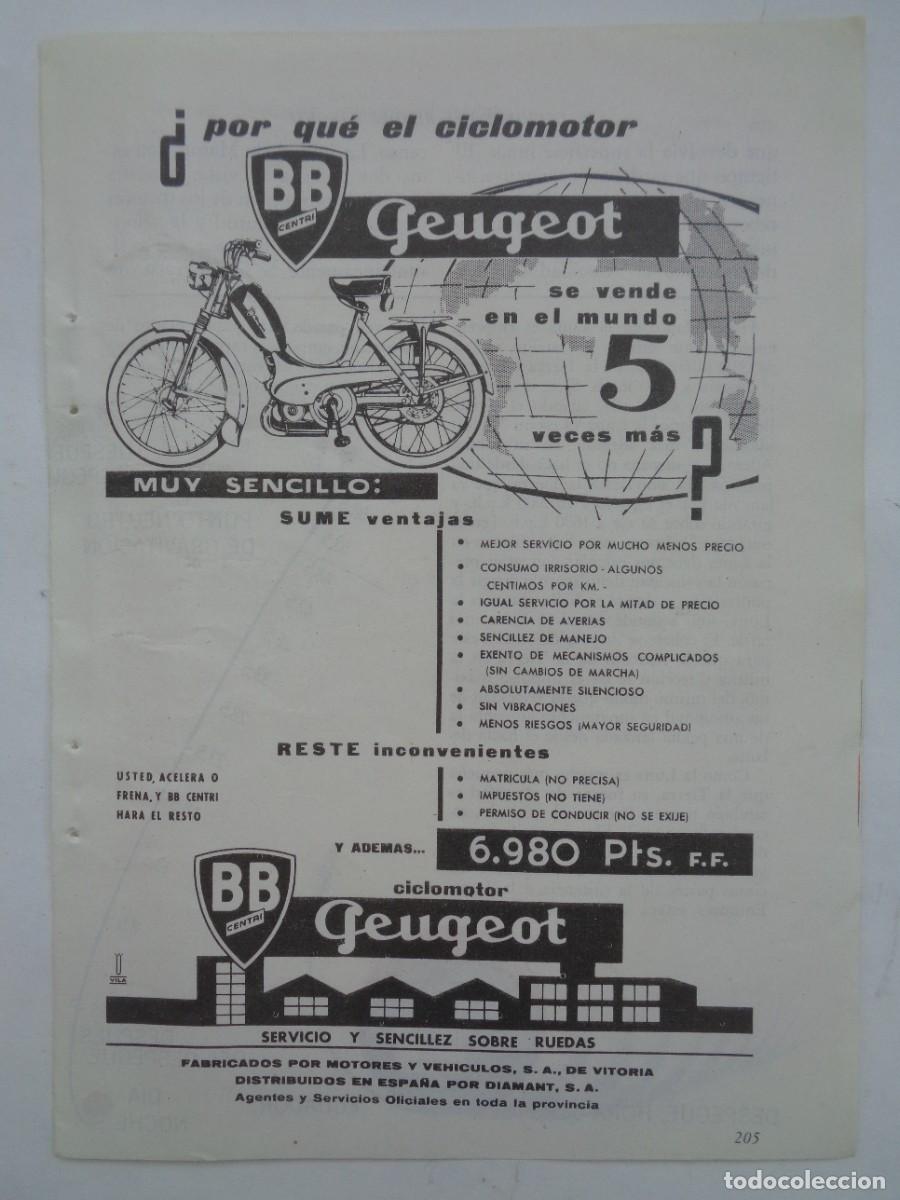 Coleccionismo: HOJA DE REVISTA CON ANUNCIO DEL CICLOMOTOR BB-CENTRI DE PEUGEOT . A&Ntilde;OS 60