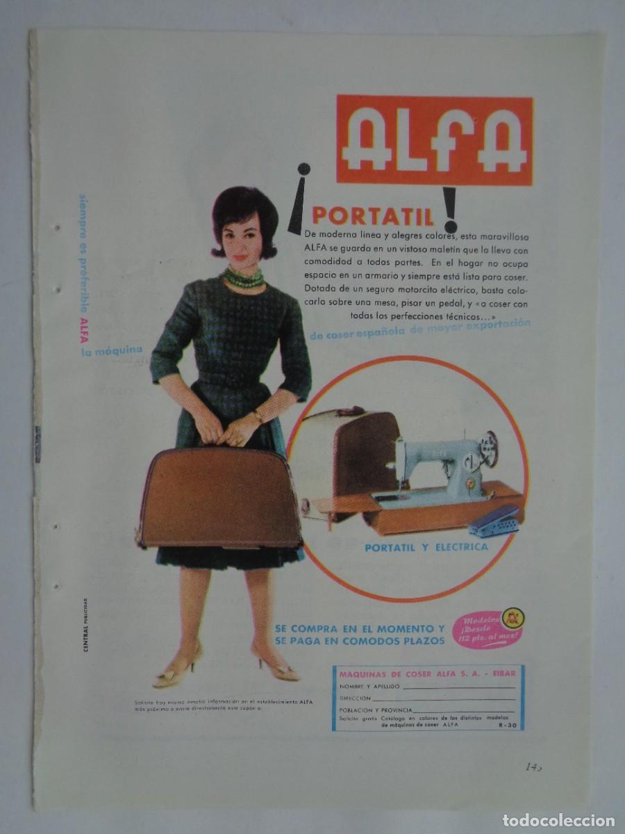 Coleccionismo: HOJA DE REVISTA CON ANUNCIO DE MAQUINA DE COSER ALFA PORTATIL . A&Ntilde;OS 60