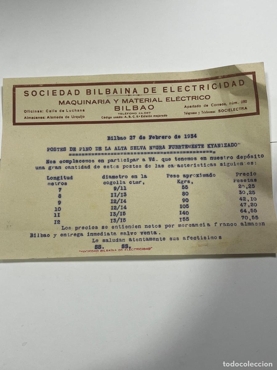 Coleccionismo: LISTA DE PRECIOS. SOCIEDAD BILBA&Iacute;NA DE ELECTRICIDAD. BILBAO, 1934.