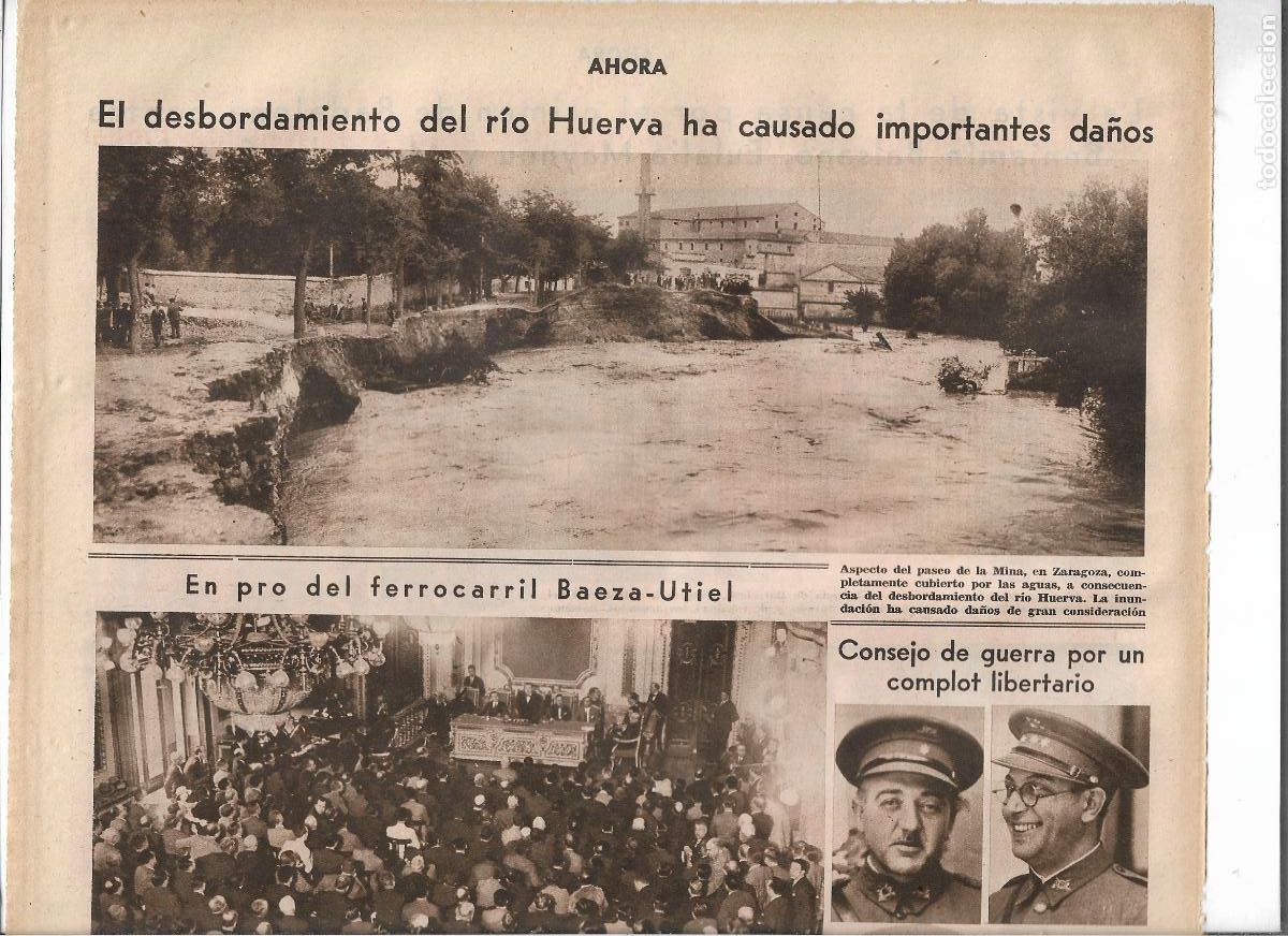Coleccionismo: A&Ntilde;O 1933 RECORTE PRENSA ZARAGOZA INUNDACION PASEO DE LA MINA DESBORDAMIENTO RIO HUERVA