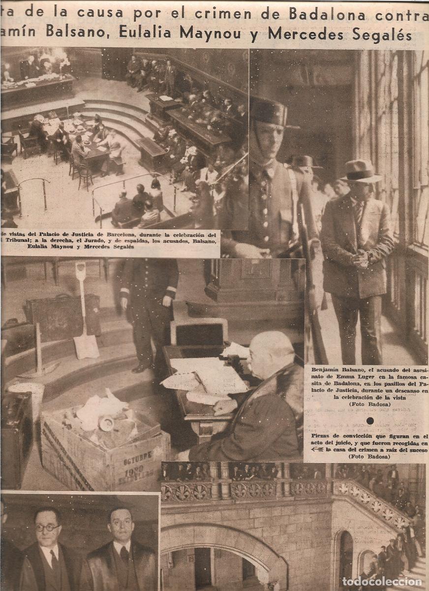 Coleccionismo: A&Ntilde;O 1933 RECORTE PRENSA JUICIO CRIMEN DE BADALONA BENJAMIN BALSANO EULALIA MAYNOU MERCEDES SEGALES