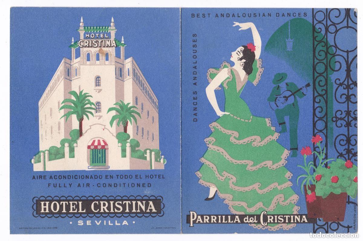 Collecting paper: Hotel Cristina y Parrilla del Cristina. Sevilla. Antiguo y precioso D&iacute;ptico publicitario a&ntilde;o 1952