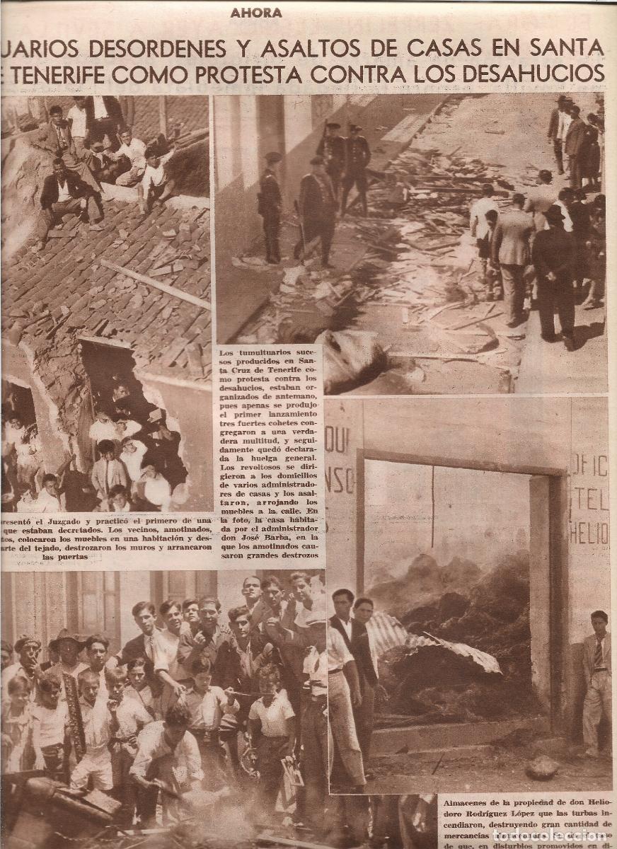Coleccionismo: A&Ntilde;O 1933 RECORTE PRENSA SANTA CRUZ DE TENERIFE DESORDENES ASALTOS CASAS PROTESTA CONTRA DESAHUCIOS