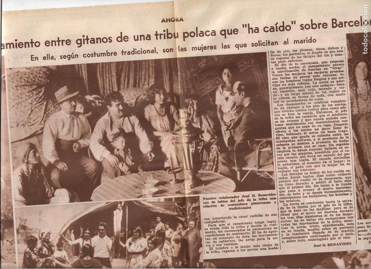 Coleccionismo: A&Ntilde;O 1933 RECORTE PRENSA BARCELONA BODA TRADICIONAL ENTRE GITANOS POLACOS