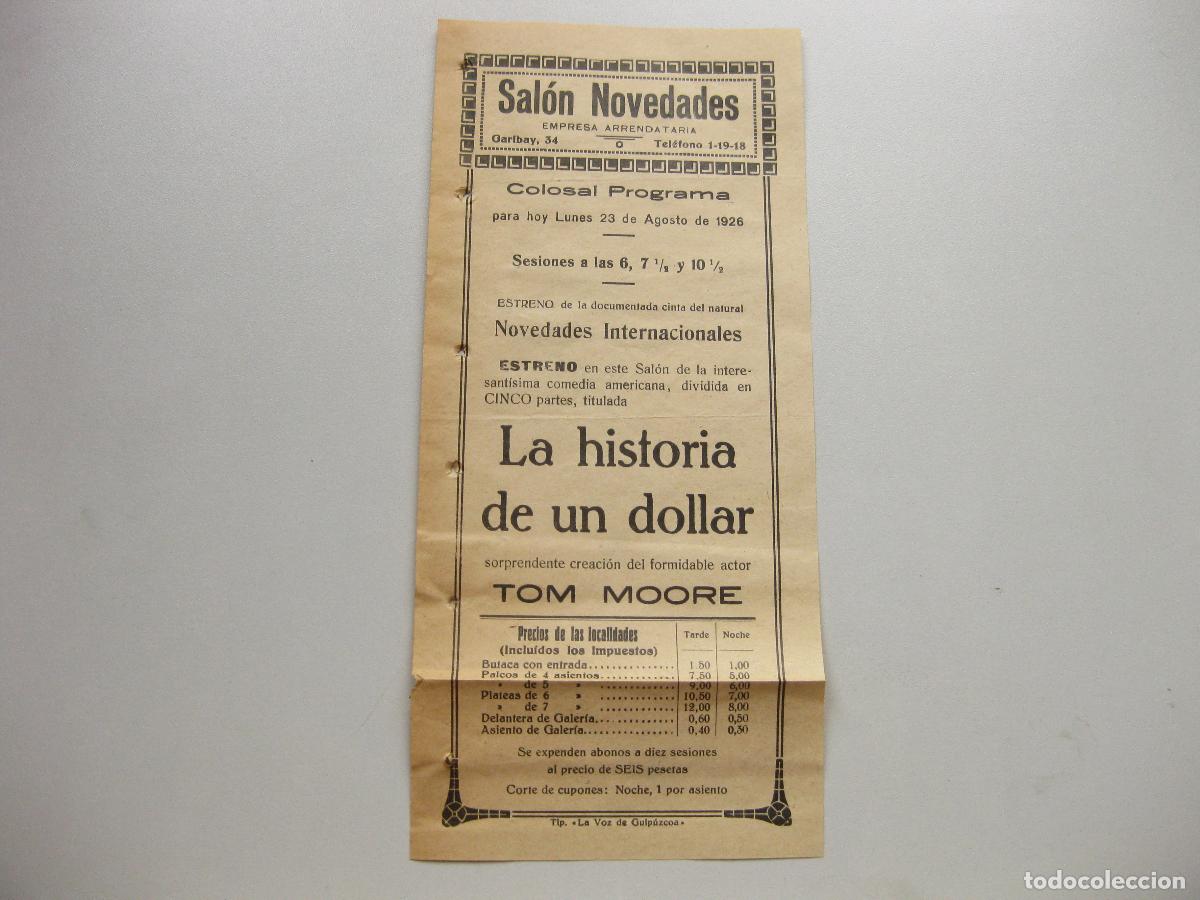 Coleccionismo: PROGRAMA DE MANO O CARTEL DEL SAL&Oacute;N NOVEDADES DE SAN SEBASTIAN. 1926