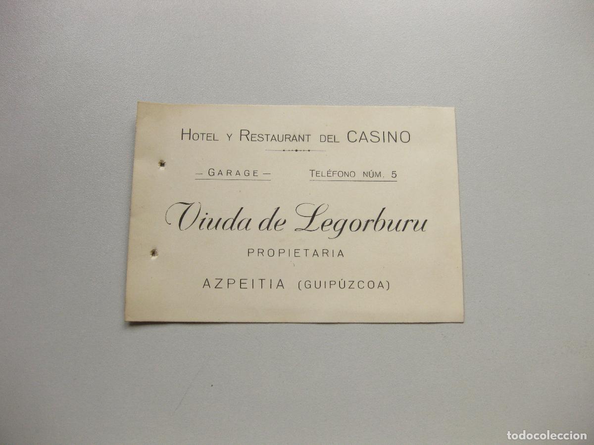 Coleccionismo: TARJETA PUBLICITARIA DEL HOTEL RESTAURANT DEL CASINO. SAN SEBASTIAN. A&Ntilde;OS 20