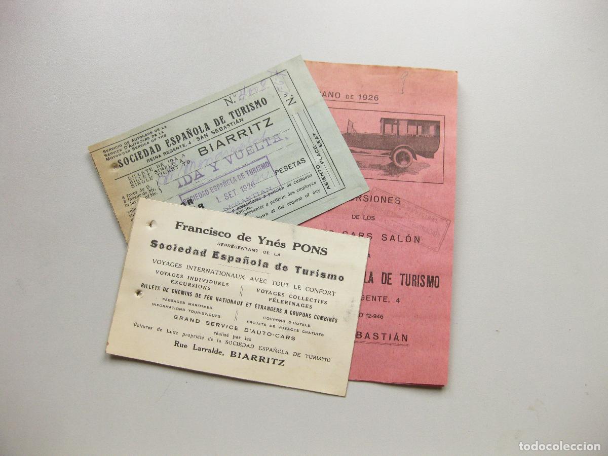 Coleccionismo: FOLLETO PUBLICITARIO, TARJETA Y BILLETE DE LA SOCIEDAD ESPA&Ntilde;OLA DE TURISMO. BIARRITZ 1926